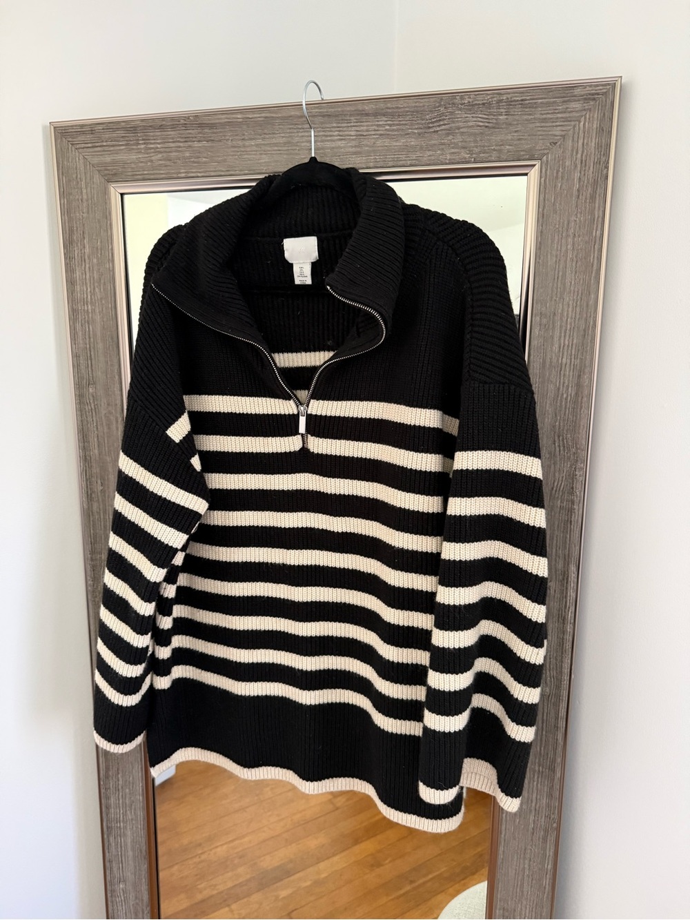 Black & Cream Striped Half-Zip Oversize H&M Sweater